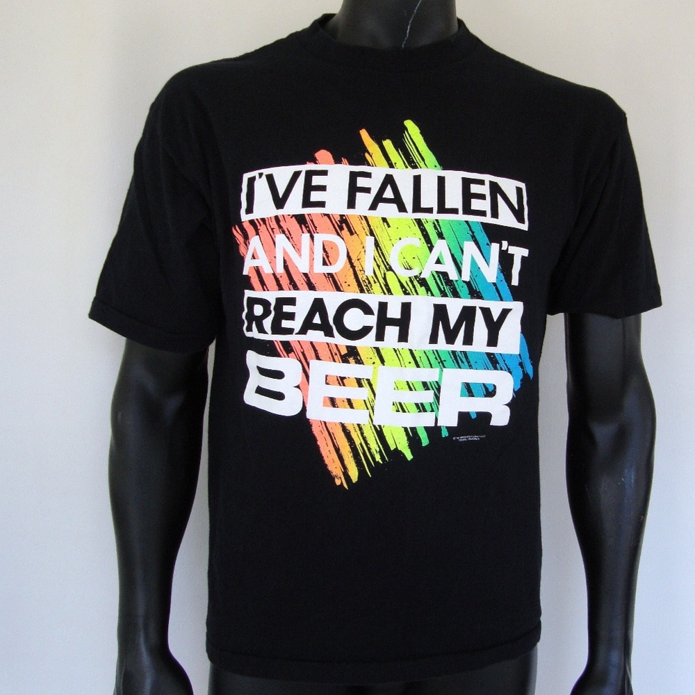 90s Vintage Funny Beer T Shirt Neon Novelty Tee